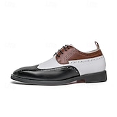 abordables Officiel-Chaussures richelieu à bout golf tricolores pour hommes en noir, blanc et marron, chaussures de spectateur en cuir d&#039;inspiration Gatsby pour fêtes vintage, mariages et soirées formelles