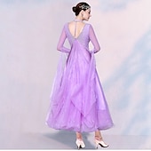 voordelige Ballroom danskleding-Ballroomdansen Kleding Gesplitst Kristallen / Bergkristallen Tule Dames Prestatie Feest Lange mouw Netstof Spandex Imitatiezijde