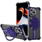 Недорогие Чехлы для iPhone-телефон Кейс для Назначение iPhone 16 Про Макс Плюс Айфон 15 Про Макс Плюс iPhone 14 13 12 Pro Max Plus Кейс на заднюю панель со стендом Магнитный Поддержка беспроводной зарядки Ретро Металл