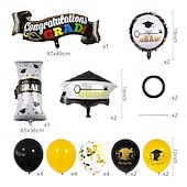 economico Decorazione di Laurea-set di palloncini in lattice e foil per feste di laurea, decorazioni per la festa di laurea in nero e oro, forniture per l&#039;allestimento della scena della festa