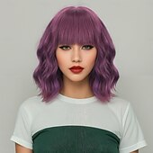 economico Parrucche trendy sintetiche-Parrucche sintetiche Ondulato Tessitura riccia Taglio asimmetrico Frangetta dritta A macchina Parrucca 14 pollici A1 Capelli sintetici Per donna Classico Comodo Colore Graduale e Sfumato Multicolore