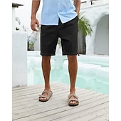economico Vacanza-Per uomo Pantaloncini Pantaloncini di lino Pantaloncini estivi Pantaloncini da spiaggia Abbottonare Tasche Liscio Comfort Traspirante Breve Da mare Per eventi Spiaggia Hawaiano Boho Nero Bianco