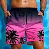 billige Tropiske planter og blomster-Herre Kokosnøttre Gradientfarge Tropiske planter Badeshorts Surfeshorts Medium Midje Hawaiisk Strandferie Sidelommer Mesh fôr Elastisk snøring i midjen Designer Klær