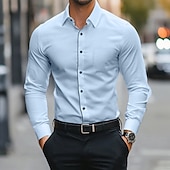preiswerte Bügelfreie Herrenhemden-Herren Kleidhemd Bügelfreies Hemd Einfach Hochzeit Arbeit Hellblau Weiß Langarm Kentkragen Sommer Frühling Bekleidung