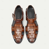 cheap Premium Leather Sandals-Luxury Men&#039;s Brown Leather Fisherman Sandals - Elegant Dress Footwear with Woven Straps