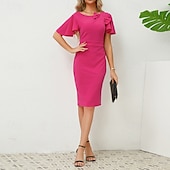 abordables Robe de cocktail-Femmes Robe Midi Robe de Cocktail Robe fourreau Mode Extérieur Date Fête du thé Coupe régulière Uni Manche Courte Col ras du cou Noir Vert Rose rouge Été