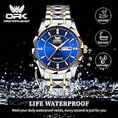 economico Orologi al quarzo-Orologio di Lusso Brand OPK Orologio in Acciaio Inossidabile Business Doppio Calendario Impermeabile Orologio da Uomo Multi Funzione Luce Notturna
