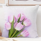 cheap Floral &amp; Plants Style-Floral Tulips Decorative Toss Pillows Cover 1PC Soft Square Couch Cushion Case Pillowcase for Bedroom Livingroom Sofa Chair Spring Summer