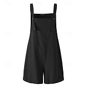 preiswerte Hose-Damen Normal Leinen-inspirierte Hosen Lässig Einfarbig Ärmellos U-Ausschnitt Knöpfe Täglich Ausgehen Normale Passform Schwarz Blau Fuchsie Sommer
