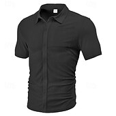 cheap Men&#039;s Button Up Shirts-Men&#039;s Shirt Summer Shirt Casual Shirt Beach Shirt Button Up Shirt Black White Burgundy Navy Blue khaki Short Sleeve Plain Shirt Collar Vacation Hawaiian Front Pocket Clothing Apparel Polyester