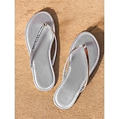 economico Infradito da Vacanza-infradito da donna con cinturino metallico – sandali da spiaggia minimalisti con suola ammortizzata, stile estivo casual per le vacanze, la piscina e l&#039;uso quotidiano