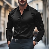 economico Camicie in raso da uomo-Per uomo Camicia Camicia in raso Maglietta informale Camicia con bottoni Liscio Matrimonio Da mare Nero Bianco Vino Blu reale Manica lunga Bavero Primavera &amp; Autunno Abbigliamento