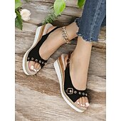economico Infradito da Vacanza-sandali con zeppa peep toe da donna – eleganti tacchi espadrillas con plateau e cinturini con occhielli per abbigliamento casual estivo, vacanze al mare e feste all&#039;aperto