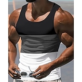 billige Treningsskjorter uten armer-Herre Singleter Vest topp Underskjorte Ermeløs skjorte Ermeløs Crewneck Sommer Fargeblokk Mote Designer Feriereise Gate Ut på byen Svart Hvit Gul Topp T-skjorte for menn
