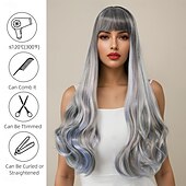 baratos Perucas Sintéticas sem Touca-Perucas sintéticas Ondulado Trama Curly Corte em Camadas Com Franjas Fabrico à Máquina Peruca 28 polegadas A1 Cabelo Sintético Mulheres Clássico Confortável Cores Gradiente Multi Cores