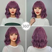 economico Parrucche trendy sintetiche-Parrucche sintetiche Ondulato Tessitura riccia Taglio asimmetrico Frangetta dritta A macchina Parrucca 14 pollici A1 Capelli sintetici Per donna Classico Comodo Colore Graduale e Sfumato Multicolore