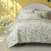 baratos 100% algodão-Capa de Edredom Floral Romântica Tamanho Duplo Conjunto de Cama Conjuntos de Cama Capa de Colcha Macia e Leve com 2 Cases de Almofada para Verão Primavera