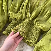 levne Oblečené topy-Dámské Halenka Šifonové topy Bez vzoru stylové Dlouhý rukáv Nahoře nabírané Do V Crop Tops Dovolená Jdeme ven Nabírané šaty Černá Bílá Fialová Trávová zelená Jaro