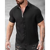 economico camicia da uomo con bottoni-Per uomo Camicia Camicia Estiva Camicia casual Camicia da Spiaggia Camicia con Bottoni Nero Bianco Verde chiaro Blu Kaki Manica Corta Semplice Bavero Vacanza Camicia hawaiana Abbigliamento Misto