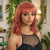 abordables Pelucas sintéticas de moda-Pelucas sintéticas Ondulado Tejido rizado Corte asimétrico Flequillo recto Hecho a Máquina Peluca 14 pulgadas A1 Pelo sintético Mujer Clásico Cómodo Gradiente de Color Naranja