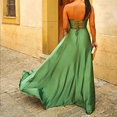 preiswerte Abendkleider-A-Linie Abendkleid Elegantes Kleid Abendparty Partykleid Bodenlänges Ärmellos Herzform Baumwolle Rückenfrei mit Trägern