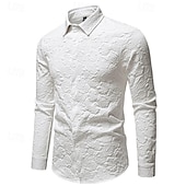 billiga herrskjorta med knäppning-Herr Skjorta Sommarskjorta Casual skjorta Strandskjorta Knapp upp skjorta Svart Vit Långärmad Slät Kavajslag Semester Hawaiisk Jacquard Kläder Polyester Mode Ledigt Bekväm