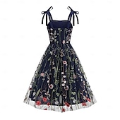 cheap Dresses-Retro Vintage 1950s Vintage Dress Dress Swing Dress Embroidered Floral Women&#039;s Carnival Masquerade Daily Wear Bachelorette Party Adults&#039; Dress Homecoming Dresses