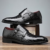 abordables Officiel-Homme Chaussures Monk Motif Crocodile Cuir PU Respirant Confortable Antidérapant Boucle Noir Rouge Dorée Automne Hiver