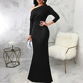 ieftine Rochii Albe Casual-Pentru femei Rochie Lunga Rochie Maxi Rochie de bal Rochie de petrecere Elegant Modă Petrecere Ieșire Fit regulat Simplu Manșon Lung Pe Umăr Negru Alb Roșu Vin Vară