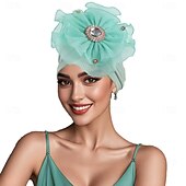 baratos Chapéus e Fascinators-Chapéu Combinação Poliéster / Algodão Chapéu mole turbantes Casual Igreja Estilo bonito Com Pedrarias Flor Capacete Chapéu