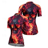 cheap Women&#039;s Jerseys-Women&#039;s Cycling Jersey Short Sleeve Bike Tee Tshirt Jersey with 3 Rear Pockets Mountain Bike MTB Breathable Quick Dry Anatomic Design Wicking Wine Red Black Red Skull Sports Clothing Apparel