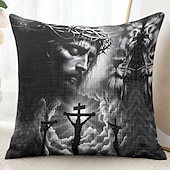 baratos Capa de almofada de férias-Capa de Almofada Decorativa de Páscoa Cruz Jesus 1PC Capa de Almofada Quadrada Macia para Quarto Sala de Estar Sofá Cadeira