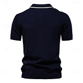 cheap Men's Elite Polo-Men's Polo Knit Polo Sweater Formal Work Turndown Short Sleeve Striped Vertical Stripes Stripe Buttons Spring Black Khaki Polo