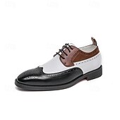 abordables Officiel-Chaussures richelieu à bout golf tricolores pour hommes en noir, blanc et marron, chaussures de spectateur en cuir d&#039;inspiration Gatsby pour fêtes vintage, mariages et soirées formelles