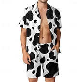 preiswerte Bedruckte Hemden-Sets für Herren-Herren Farbblockmuster 2St Hemden-Sets Freizeithemd Kurzarm Kurze Hosen Umlegekragen Alltagstauglich Outdoor Heim Lässig 3D-Druck Sommer Schwarz / Weiß