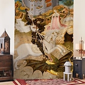 economico Arazzo Medievale-Arazzo medievale Arazzo del Medioevo Arte bizantina Grande arazzo Decorazione murale Fotonotizia Tenda Decorazione per casa Camera da letto Soggiorno San Giorgio e il drago