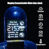 baratos Luzes Decorativas Inteligentes-Luzes noturnas LED Wi-Fi sincronizado com relógio de tubo Nixie Tela LCD de 1,54 polegadas Exibição do clima 12/24 horas Toque eletrônico para alternar temas Relógio Relógio digital RGB com recurso de