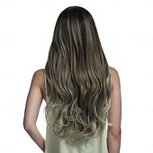 economico Parrucche trendy sintetiche-Parrucca Sintetica Ondulato naturale Ondulato Taglio Scalato Riga Profonda Fatto a macchina Parrucca 24 pollici A1 Capelli Sintetici Per donna Riga in Mezzo Classico Gradiente di colore Biondo