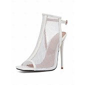 cheap Dress Sandals-Women&#039;s Black Mesh Peep-Toe Stiletto Sandals – Sexy High Heel Party Shoes with Ankle Strap