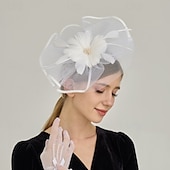 preiswerte Hochzeitsfazinatoren-Kopfbedeckung Tüll Feder Hochzeit Abendgesellschaft Elegant Hochzeit Mit Pure Farbe Kopfschmuck Kopfbedeckung