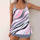 billiga Tankinis-Dam Plusstorlekar Badkläder Tankini 2 st Längre baddräkt Pojkeben Baddräkt Öppen rygg Stickat Hög midja Stylish Sportig Flagga Randig Doppa Ärmlös Baddräkter