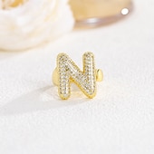 cheap Gifts-Personalized Letter Ring, Gift for Mom, 18K Gold Plated Adjustable Ring, Copper with Zircon, Open Band Initial Ring, Elegant and Stylish Jewelry for Women