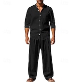 cheap Men&#039;s Tee Sets-Men&#039;s T-shirt Suits Shirt and Pant Sets 2 Pieces Outfits Long Sleeve Stand Collar Summer Spring Plain Fashion Casual 2 Piece Vacation Daily Wear Going out Black White Blue Top Tee for Men