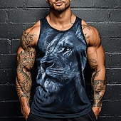 abordables débardeurs 3D pour hommes-Homme Lion T-shirt Débardeur Sans manches T-shirt Impression 3D Col ras du cou Chemise Vacances Exagéré Occasionnel Fête Rouge Bleu Vert Été Printemps Vêtement Tenue S M L XL XXL XXXL