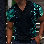cheap Men&#039;s Geometric Polo-Men&#039;s Geometric Polo Shirts Golf Shirt Short Sleeve Polo Shirts Collared Shirts Casual Vacation Wear Formal Wear Festival Wear Buttons 3D Print Black Yellow Pink