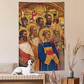 abordables Tapiz Medieval-Tapiz medieval Tapiz de la Edad Media Arte gótico Arte mural Tapiz grande Decoración fotográfica Fondo manta Cortina Decoración del hogar dormitorio sala de estar Polittico di Ognissanti