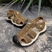 abordables sandalias de exterior-Sandalias deportivas multitirantes verdes y marrones para hombre con velcro ajustable y suela antideslizante para aventuras al aire libre