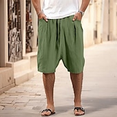 billiga Retro-Herr Linne Byxor Capribyxor Långbyxor Sommarbyxor Strandbyxor Ficka Elastisk midja Slät Komfort Andningsfunktion Semester Dagligen Helgdag Hawaiisk Boho Svart Rodnande Rosa