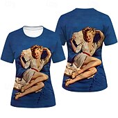 お買い得  トップス-Ｔシャツ(21) レトロポスター レトロガール グラフィック柄 用途 女性用 成人 マスカレード 3Dプリント バケーション パーティー