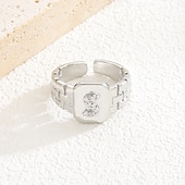 cheap Gifts-Personalized Letter Ring, Gift for Mom, Copper with Zircon Alphabet Ring, Vintage-Style Chain Design, Adjustable Open Band, Minimalist Aesthetic Jewelry for Women